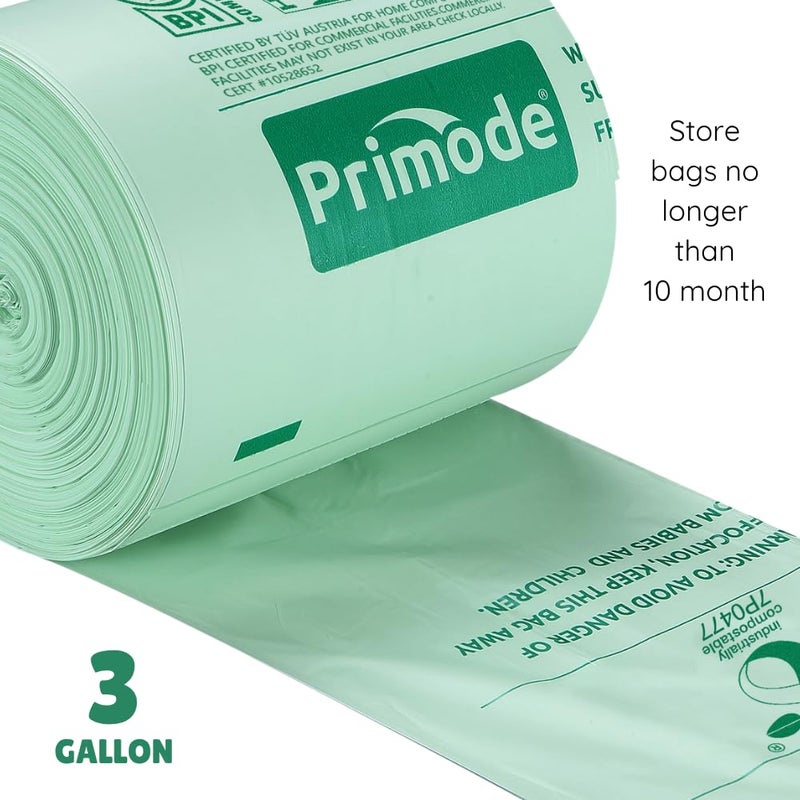 Primode Compost Bags, Compostable Trash Bags 3 Gallon Compostable Bags Small Compost Bags for Countertop bin Extra Thick 0.71 Mil. ASTM D6400 Certified By BPI and TÃœV AUSTRIA (3 Gallon, 100 Units) - Image 3